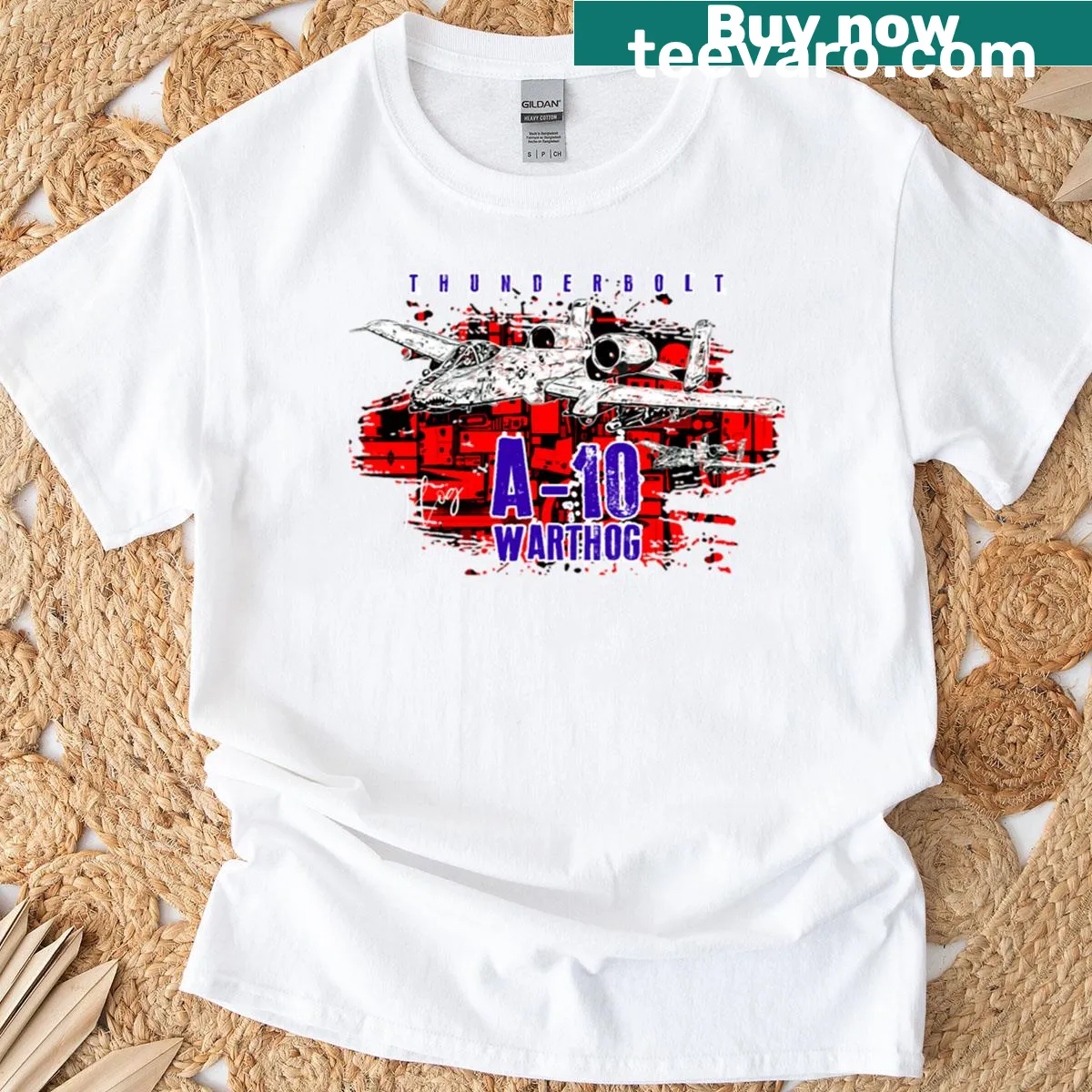 T-shirt featuring a detailed graphic of the A-10 Warthog aircraft — on a men's t-shirt