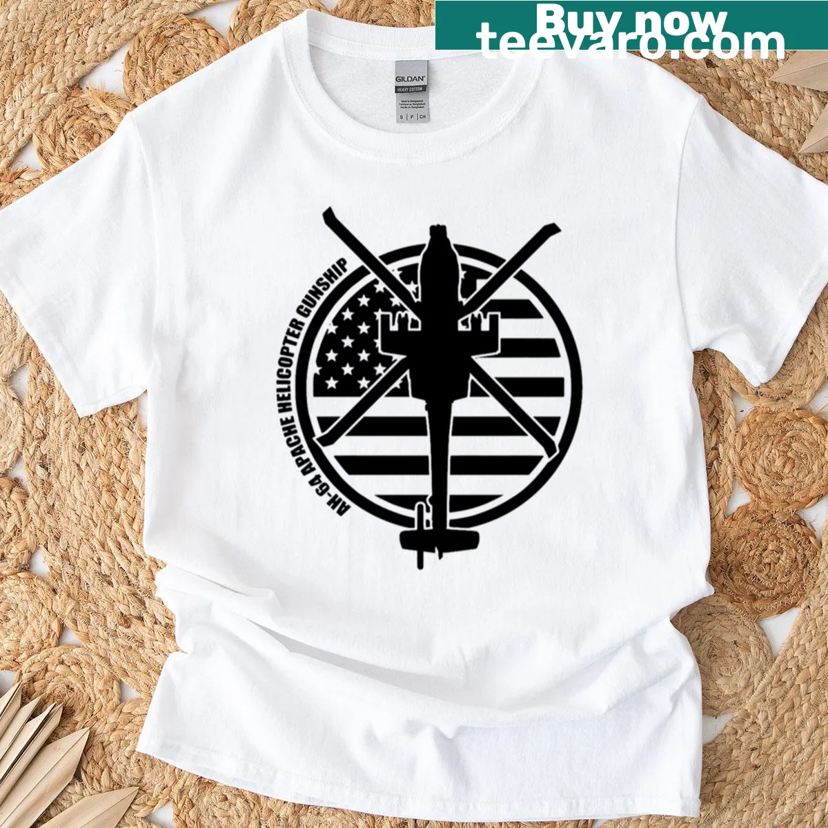 Illustration of AH-64 Apache helicopter on a t-shirt — on a men's t-shirt