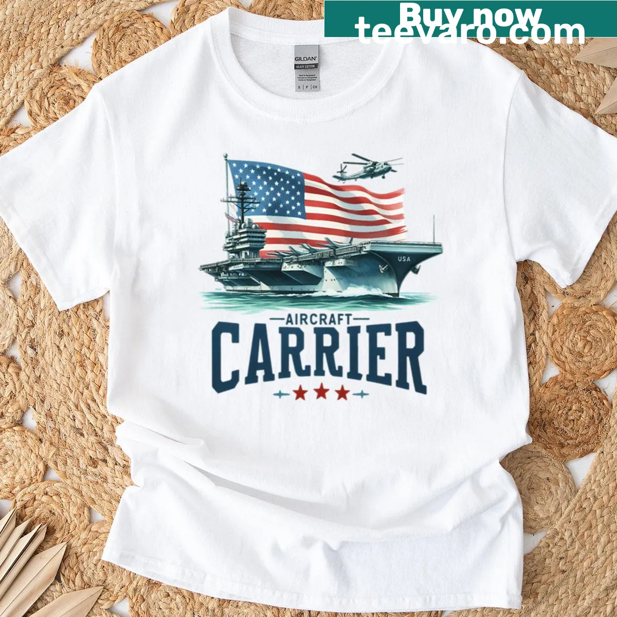 Emblematic T-shirt featuring an aircraft carrier design. — on a men's t-shirt