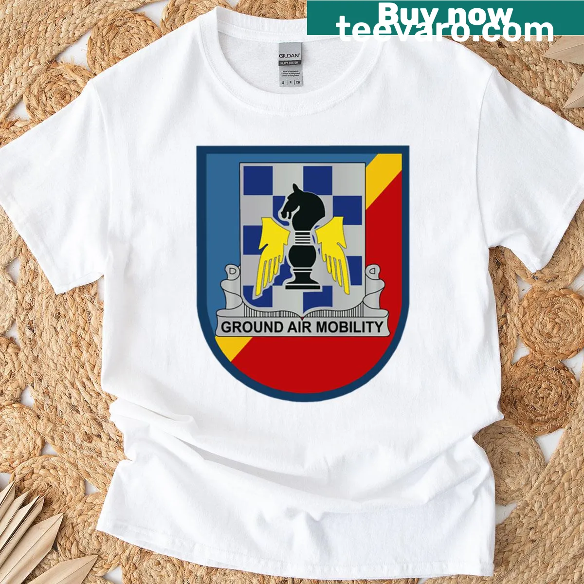 Army 82nd Combat Aviation Brigade t-shirt with official emblem — on a men's t-shirt