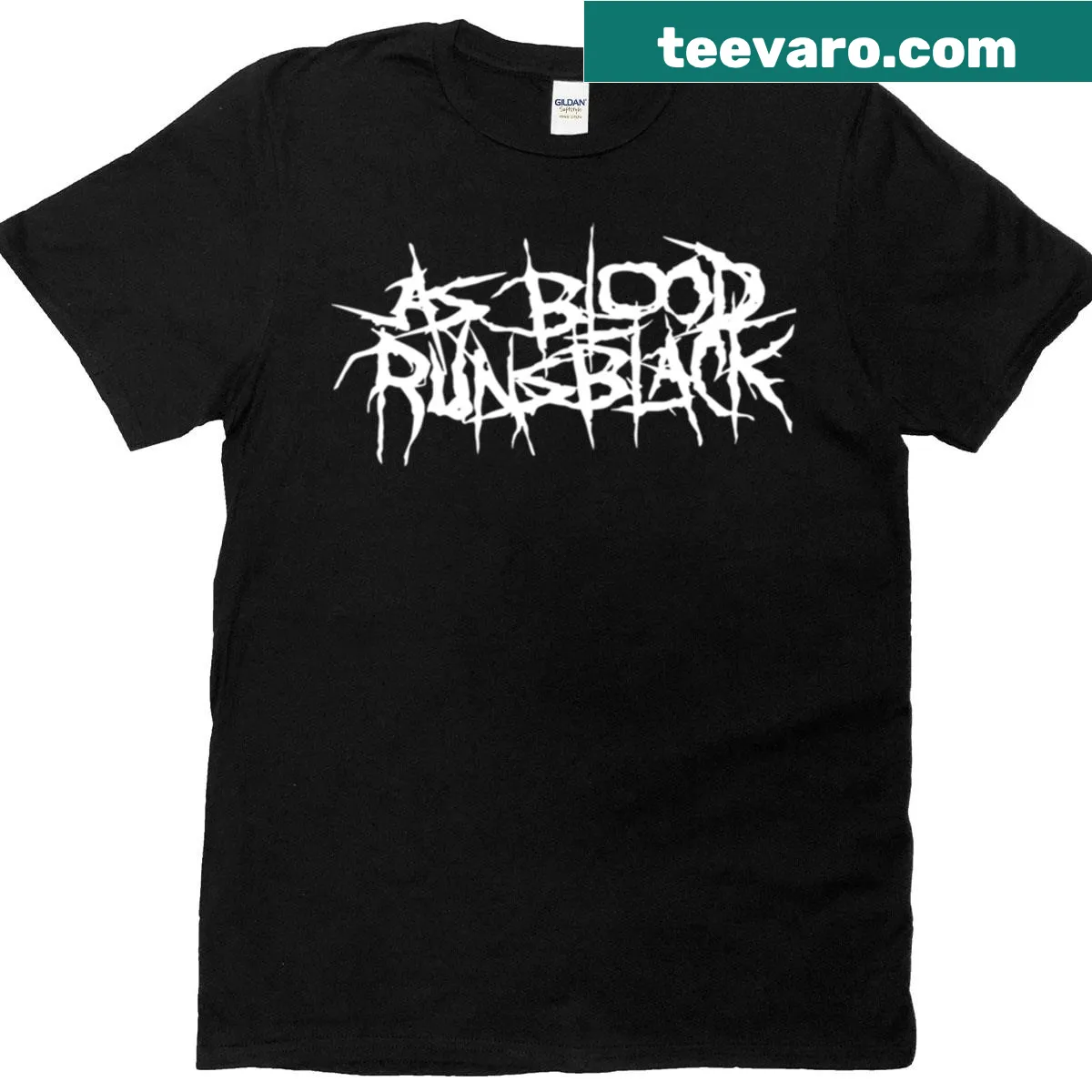 Bold As Blood Runs Black band logo graphic on a t-shirt — on a men's t-shirt