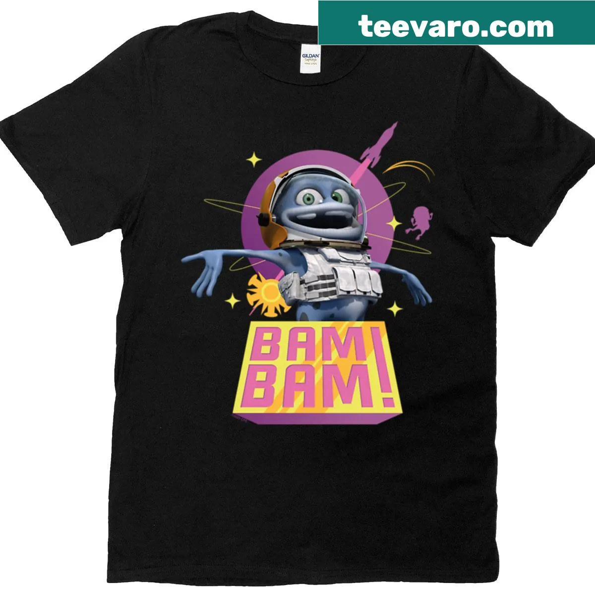 Quirky astronaut and frog design t-shirt — on a men's t-shirt
