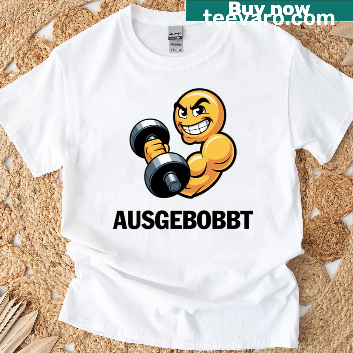 Humorous fitness-themed t-shirt with clever German sayings — on a men's t-shirt