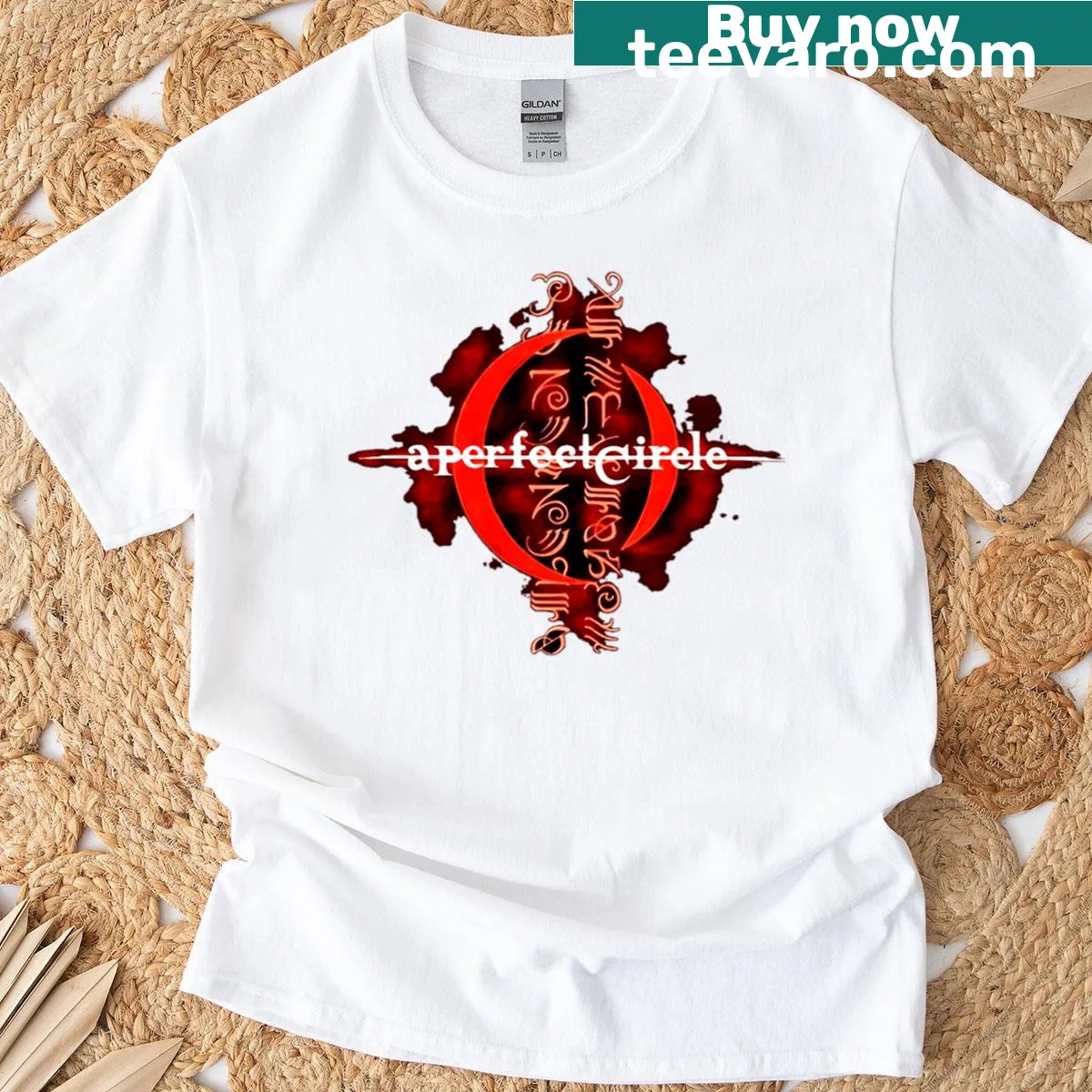 Abstract circle design representing authenticity on a t-shirt — on a men's t-shirt