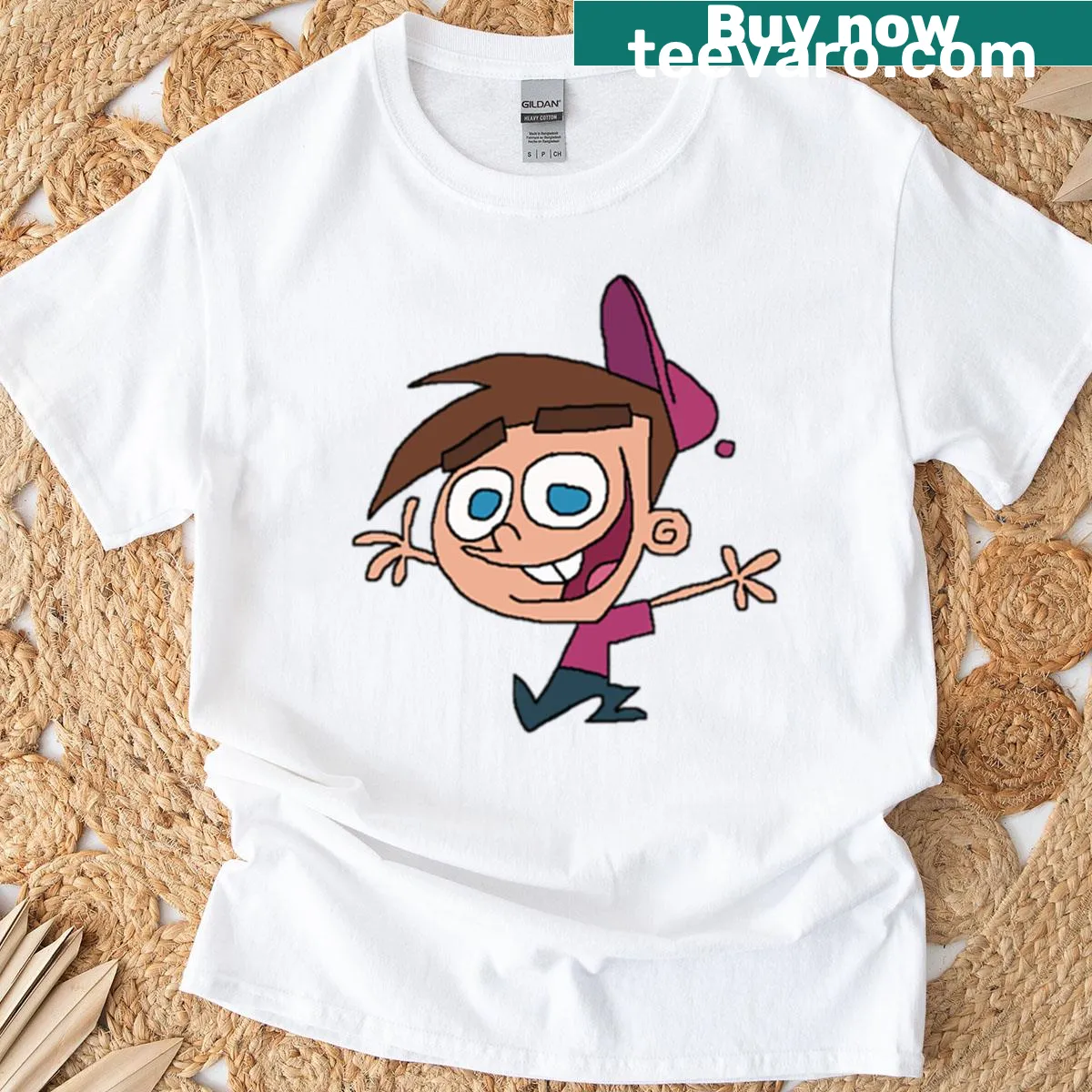 Cartoonish badly drawn Timmy Turner graphic t-shirt — on a men's t-shirt