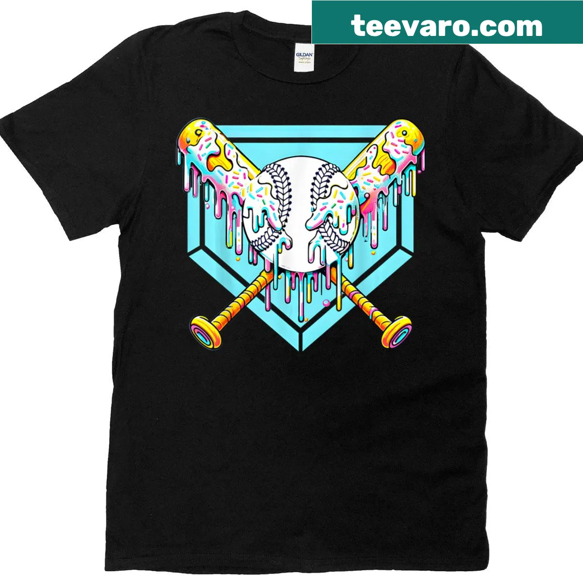 Youth baseball shirt featuring an ice cream cone and baseball elements — on a men's t-shirt