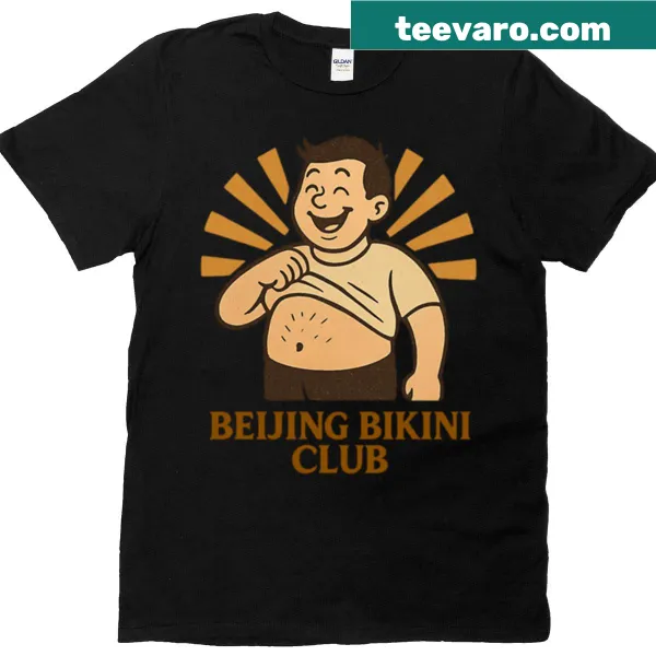Beijing Bikini Club t-shirt with playful travel-themed graphic