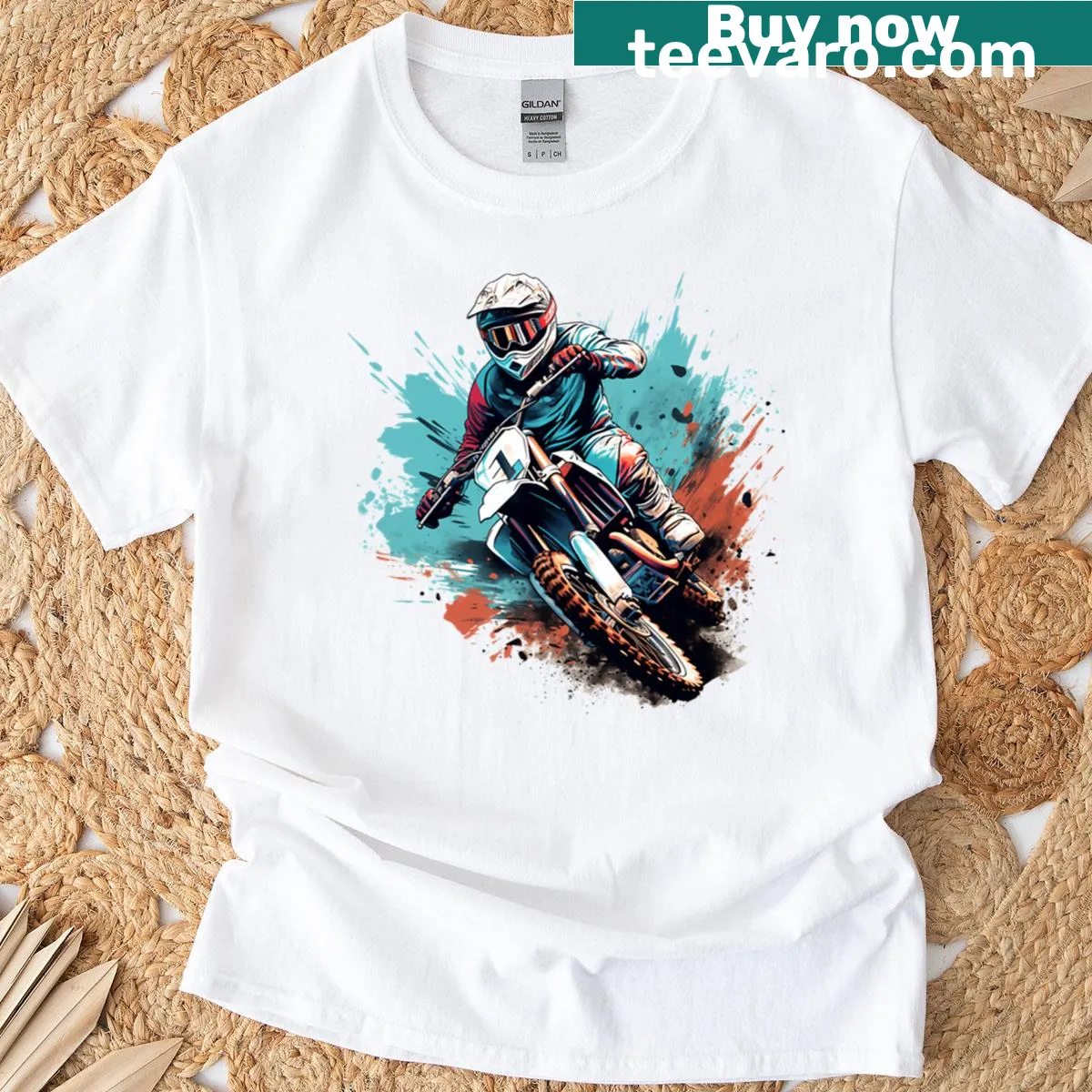 Playful motorcycle-themed illustration on a t-shirt — on a men's t-shirt