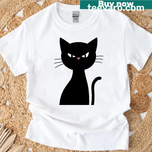 Minimalist black cat illustration for Halloween t-shirt