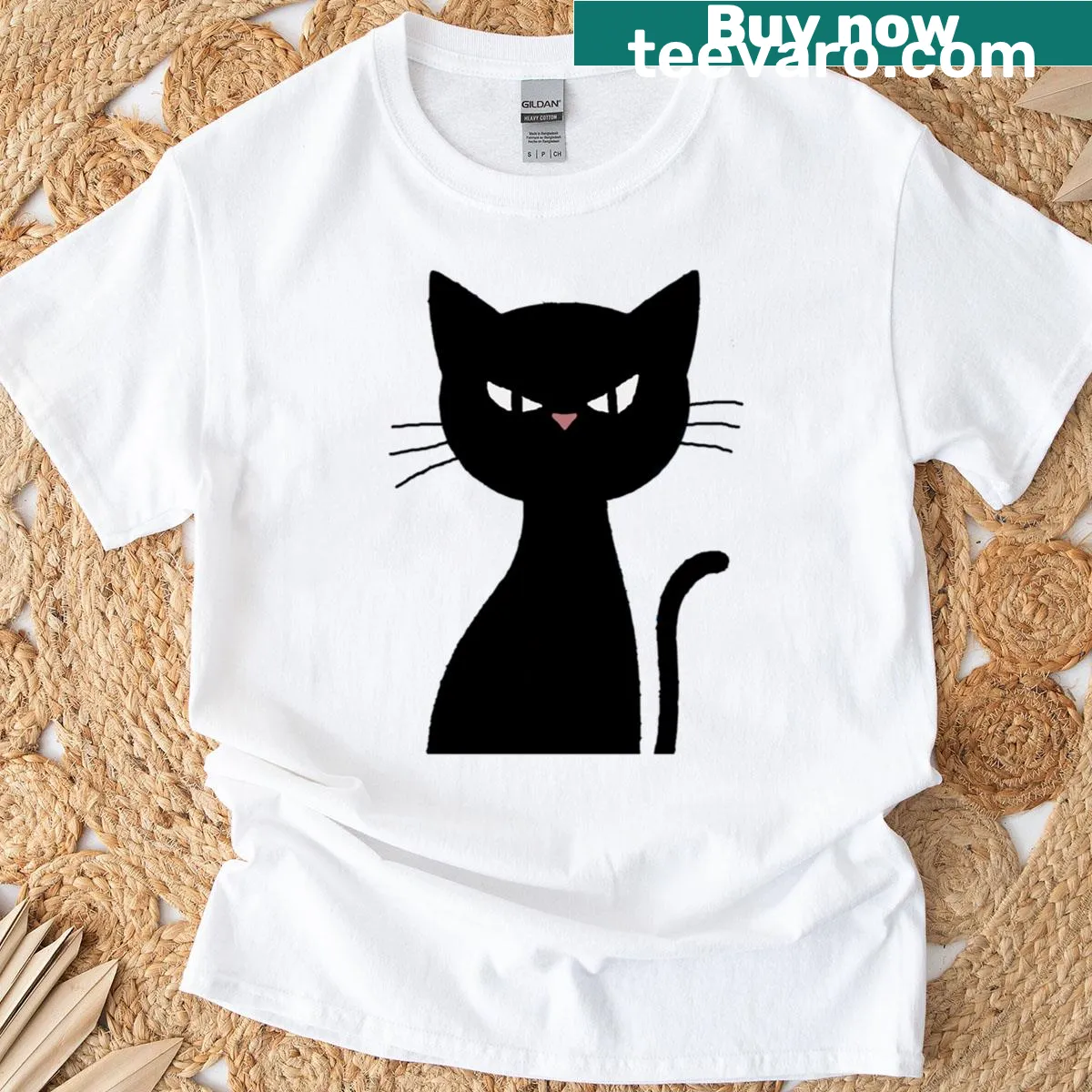 Minimalist black cat illustration for Halloween t-shirt — on a men's t-shirt