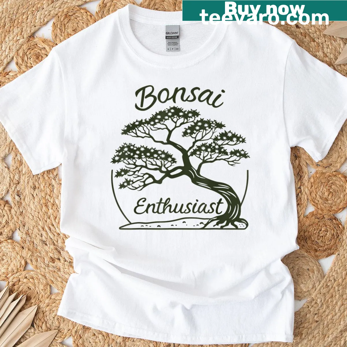 Bonsai tree illustration on a serene T-shirt — on a men's t-shirt