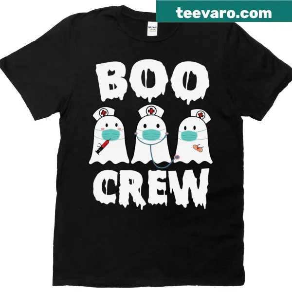 Cute ghost graphic with 'Boo Boo Crew' text for nurses' Halloween