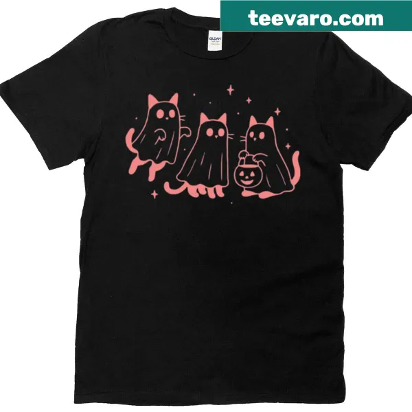 Cute illustration of playful ghost cats on a t-shirt
