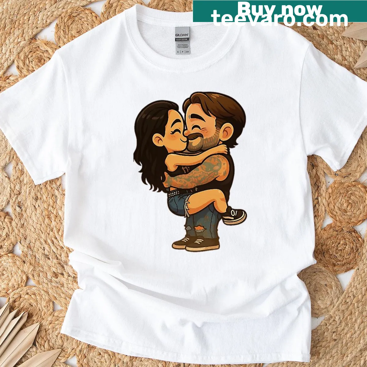 Cute chibi graphic of AJ Lee on an oversized T-shirt — on a men's t-shirt
