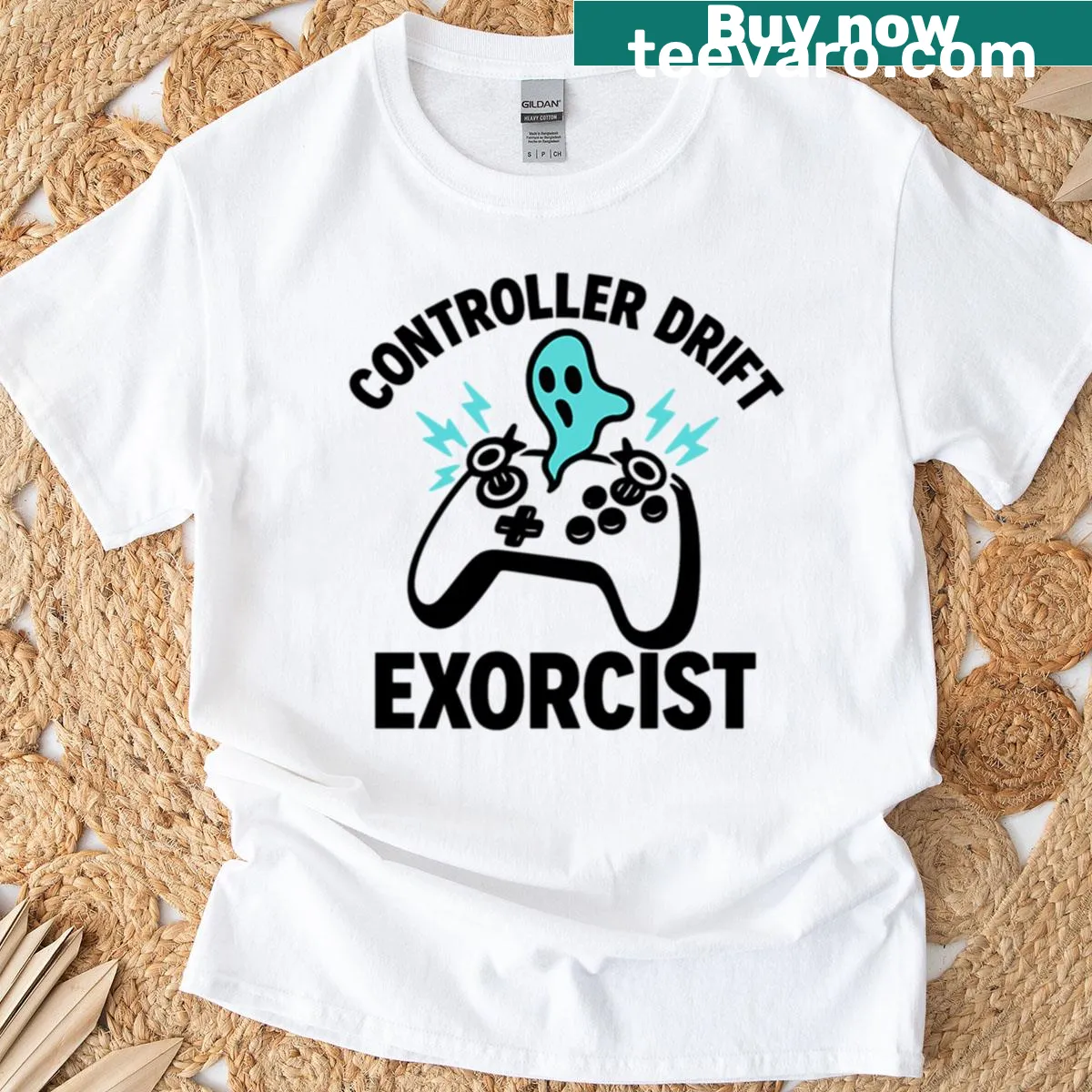 T-shirt featuring ghostly exorcist design related to controller drift — on a men's t-shirt