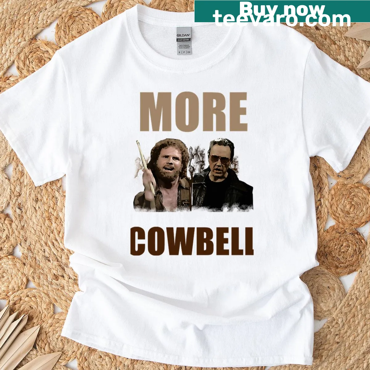 Vintage t-shirt with the phrase 'Cowbell More Funny Movies' — on a men's t-shirt