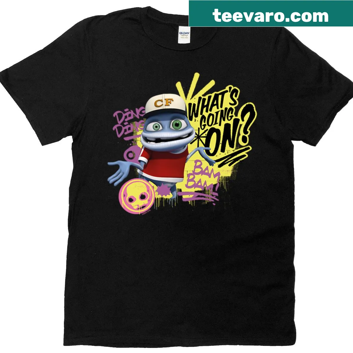 Oversized T-shirt with Crazy Frog design and 'What's Going On' lyrics. — on a men's t-shirt