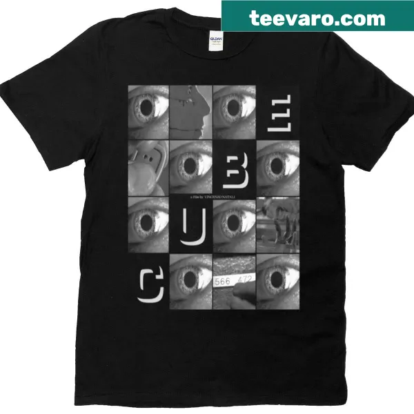 Illustration of Cube 1997 movie poster on a t-shirt