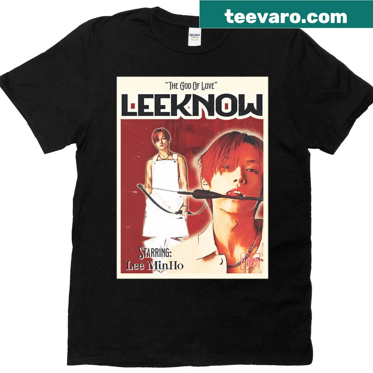 Imagery of Cupid on a movie poster style t-shirt — on a men's t-shirt
