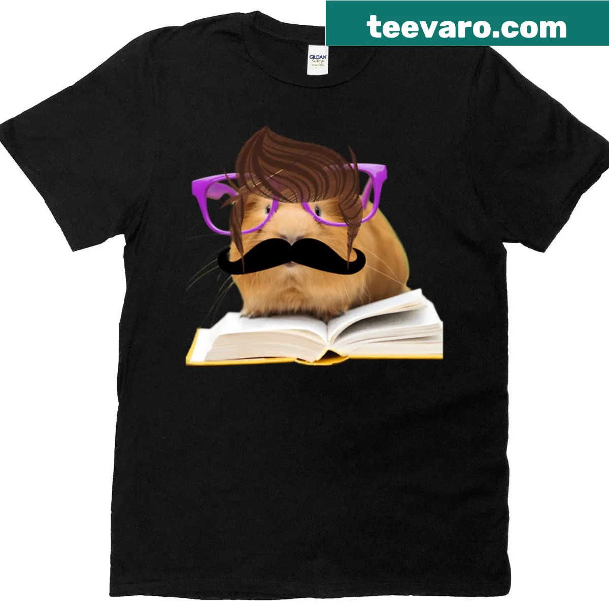 T-shirt featuring a cute guinea pig with an Elvis quiff — on a men's t-shirt