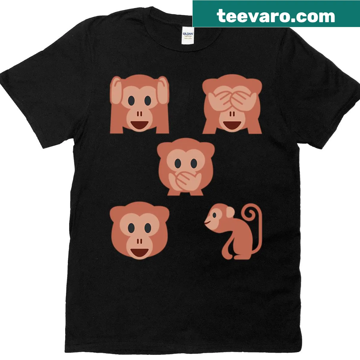 Cute monkey emoji graphic shirt. — on a men's t-shirt