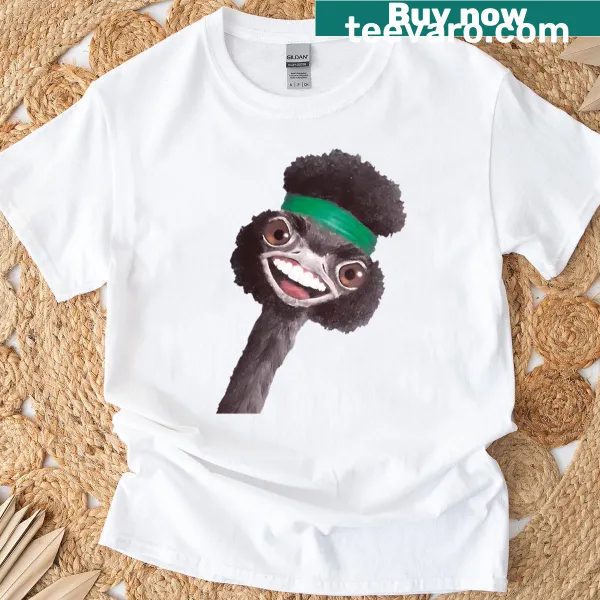 Adorable cartoon ostrich with afro graphic on a t-shirt