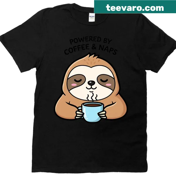 Cute sloth illustration with coffee theme on a t-shirt