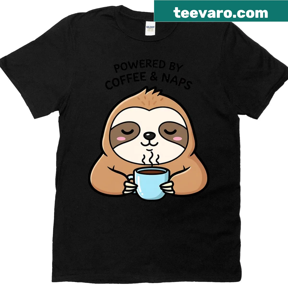 Cute sloth illustration with coffee theme on a t-shirt — on a men's t-shirt
