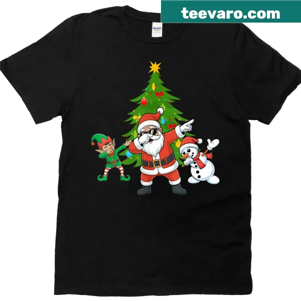 Cartoon T-shirt with Dabbing Santa and elf friends