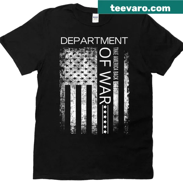 Patriotic T-shirt with Department of War logo and US flag