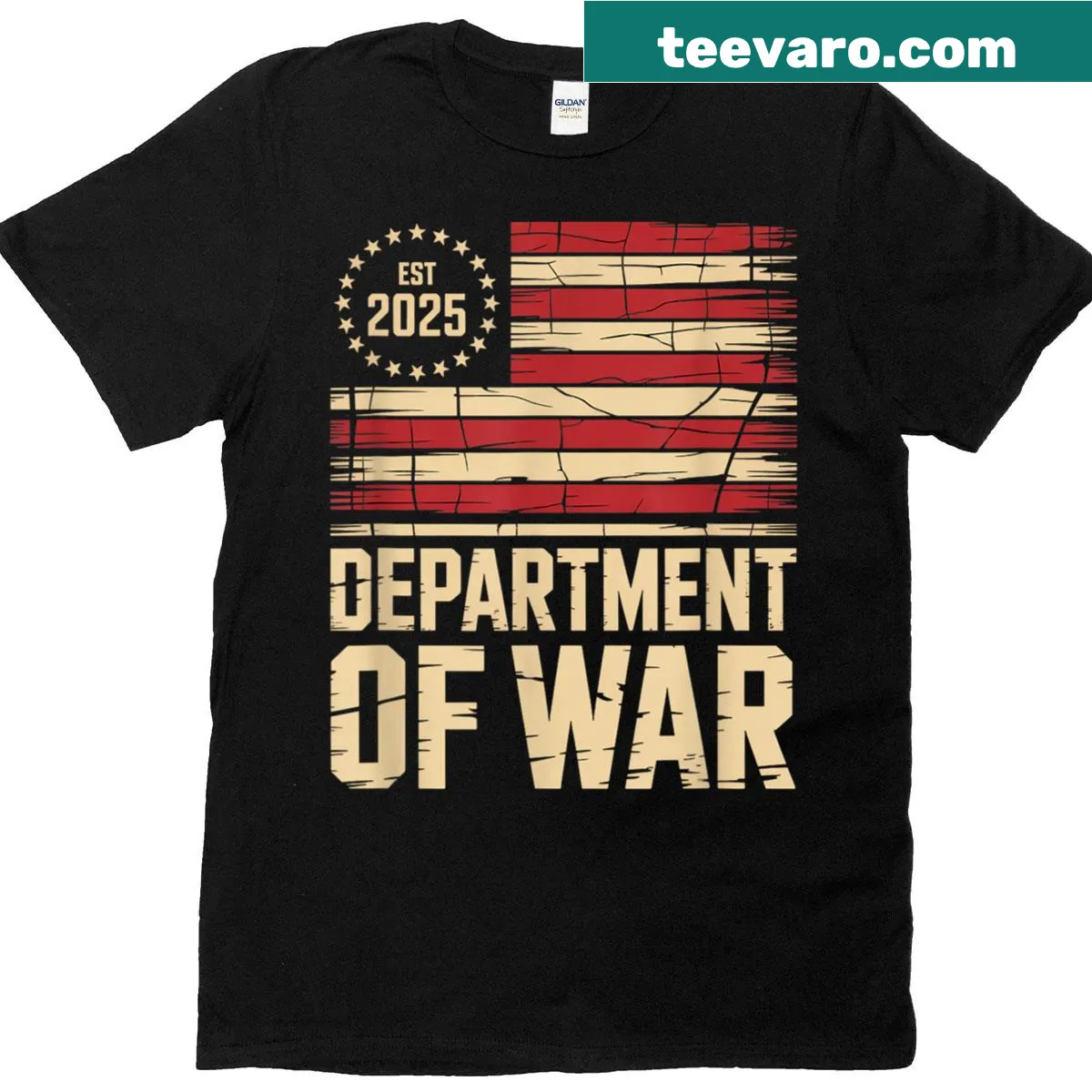 T-shirt featuring emblem commemorating the establishment of the Department of War 2025. — on a men's t-shirt