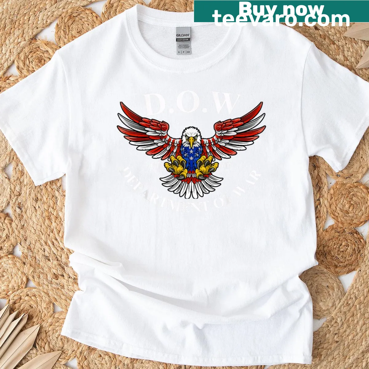Patriotic eagle and US flag design on a Department Of War T-shirt — on a men's t-shirt