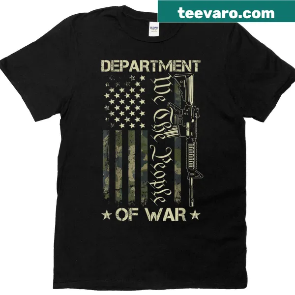 Camouflage T-shirt with American flag and gun, 'We The People' text