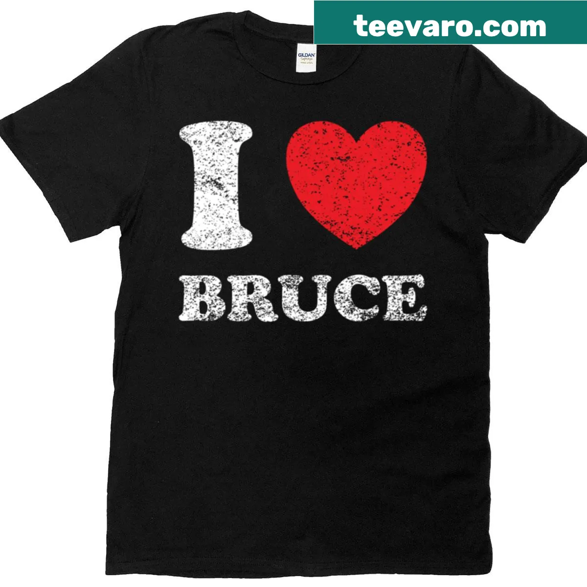 Grunge style I Love Bruce t-shirt with a worn-out look — on a men's t-shirt