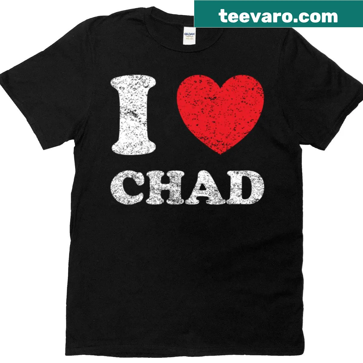 Grunge style I Love Chad t-shirt with a worn-out appearance — on a men's t-shirt