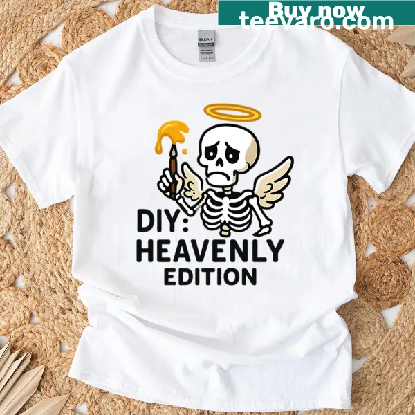 Cute oversized t-shirt featuring a cartoon skeletal angel