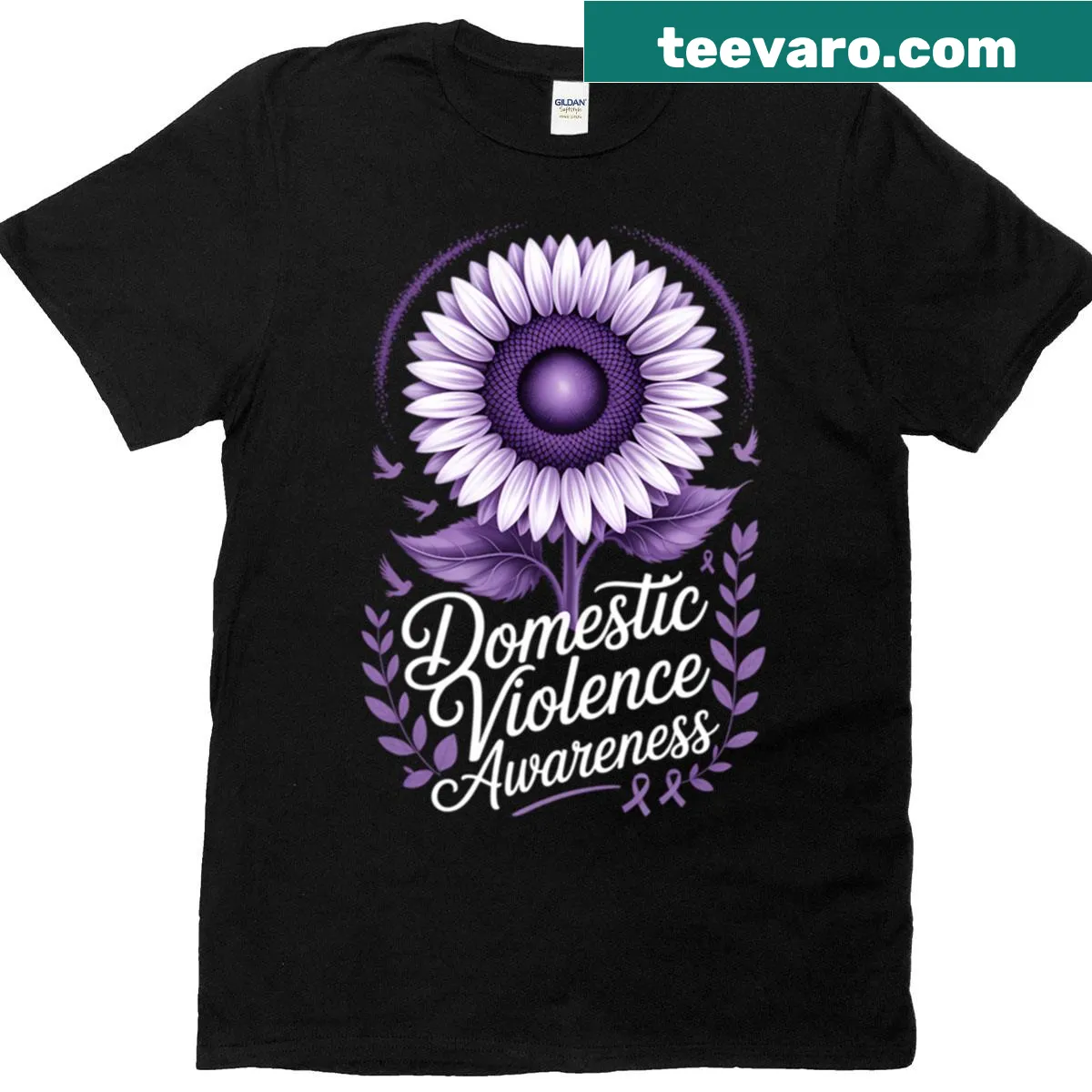 Cute flower graphic for domestic violence awareness t-shirt — on a men's t-shirt