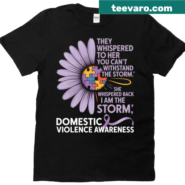 Flower graphic promoting domestic violence awareness on a t-shirt