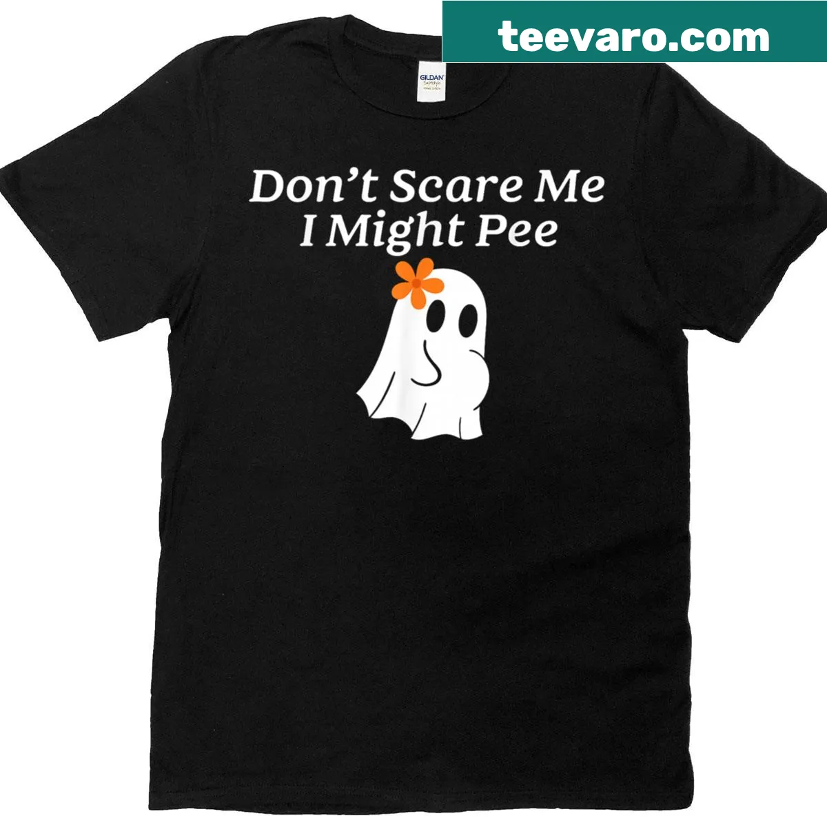 Funny Halloween pregnant ghost t-shirt with humorous text — on a men's t-shirt