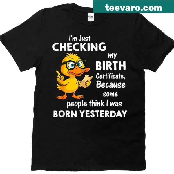 Kids birthday t-shirt featuring a funny duck and the text Born Yesterday