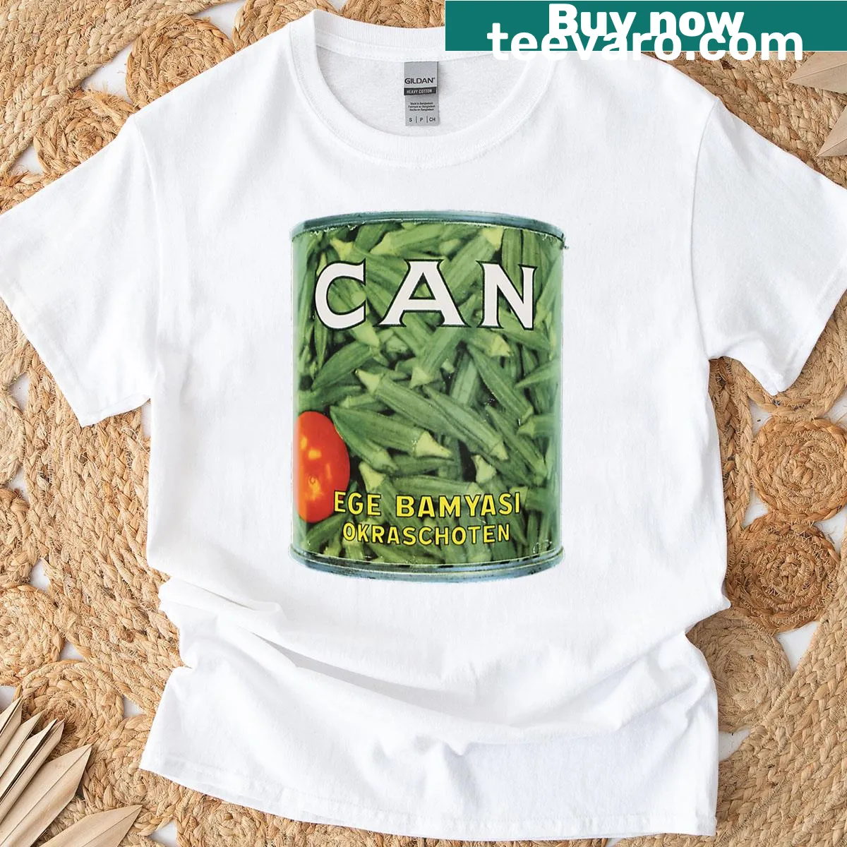 Bold typography Ege Bamyasi graphic T-shirt — on a men's t-shirt