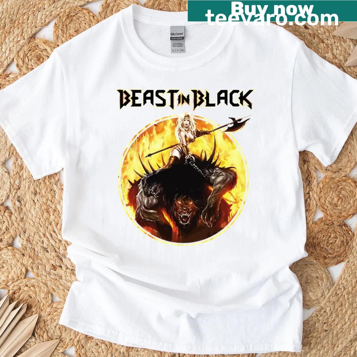 Illustrated Beast In Black band T-shirt with nature-themed design. — on a men's t-shirt