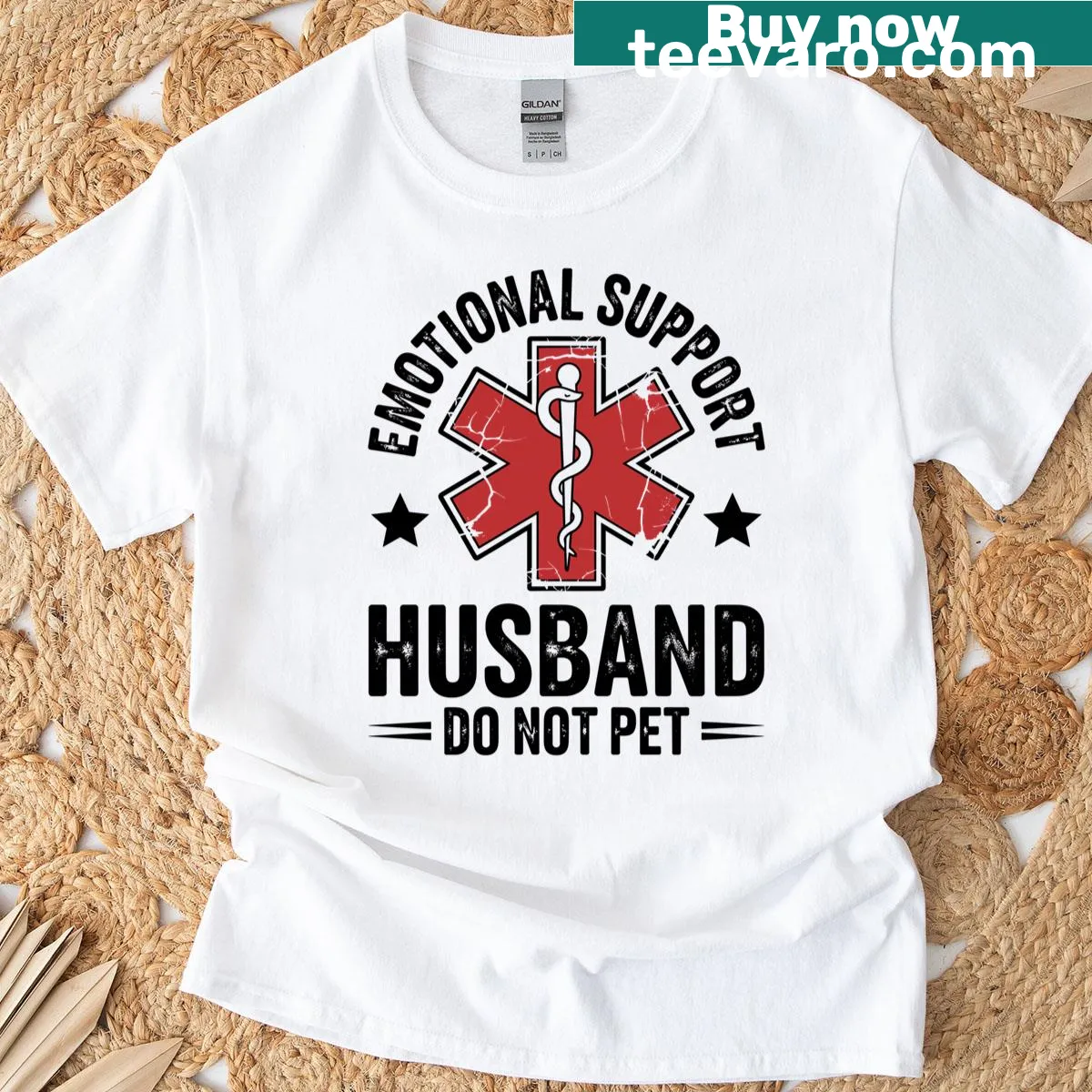 Funny typography saying 'Emotional Support Husband' — on a men's t-shirt