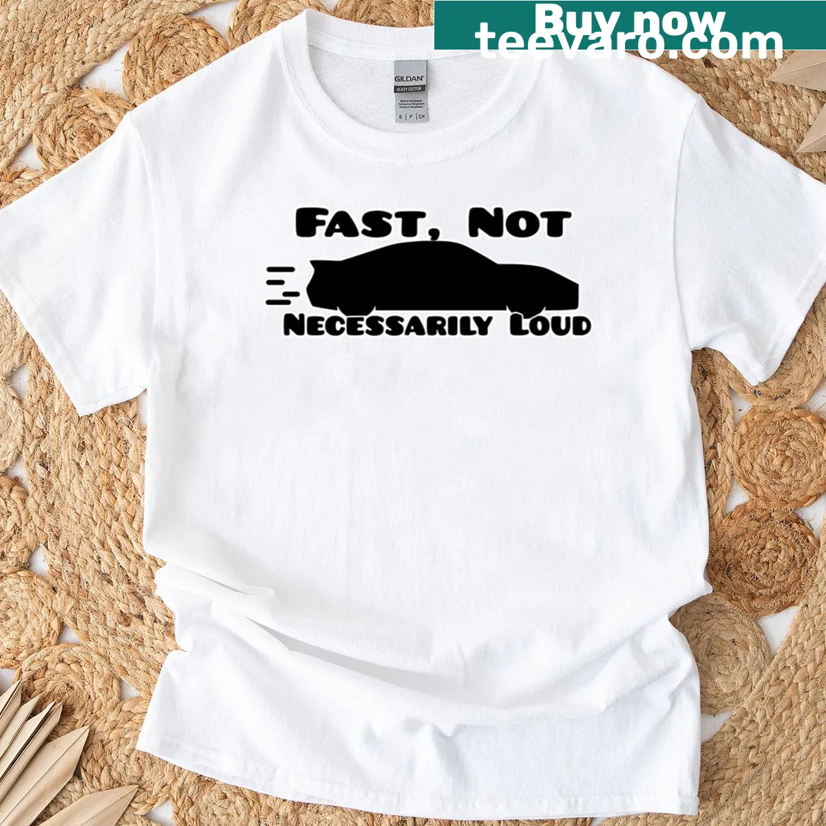 Bold typography 'Fast Not Loud' graphic T-shirt — on a men's t-shirt
