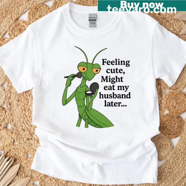 Oversized t-shirt with a cute praying mantis graphic