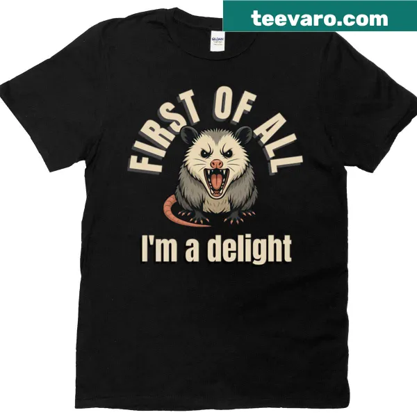 Oversized t-shirt featuring a funny angry opossum with humorous text