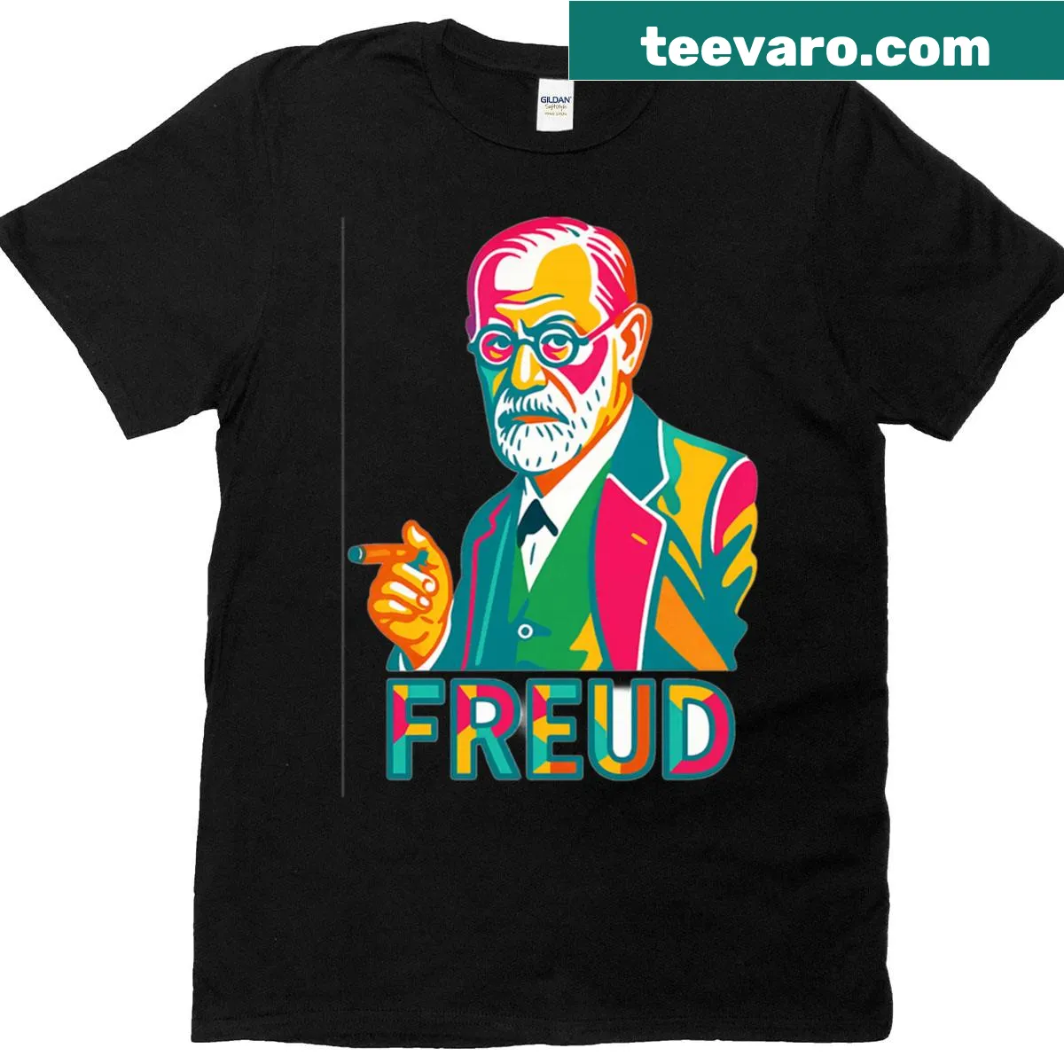 Psychology-themed t-shirt featuring the phrase 'Freud Colors' — on a men's t-shirt