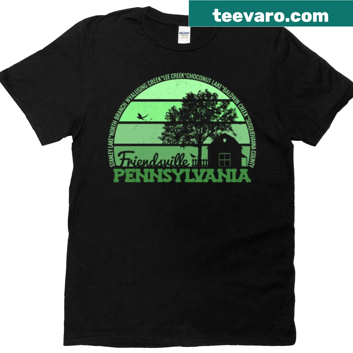 Retro Friendsville Pennsylvania logo T-shirt for local pride — on a men's t-shirt