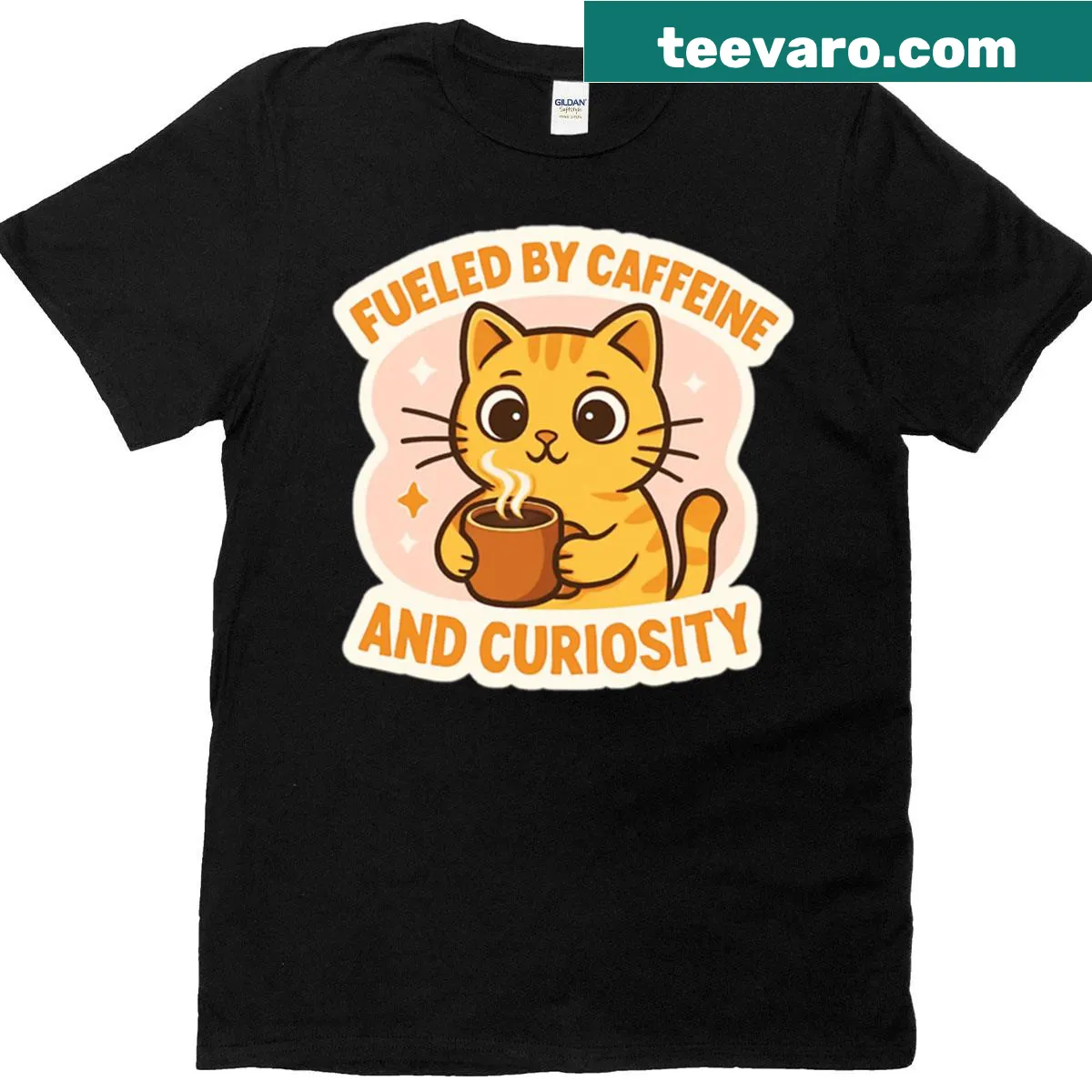 T-shirt with 'Fueled By Caffeine And Curiosity' graphic — on a men's t-shirt