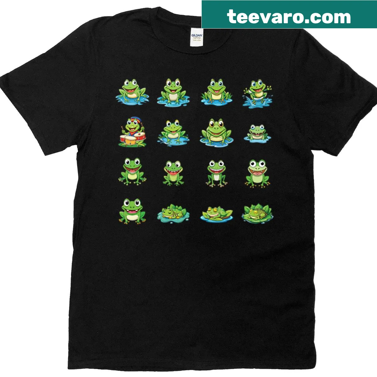 Premium t-shirt featuring a whimsical illustration of a funny frog — on a men's t-shirt
